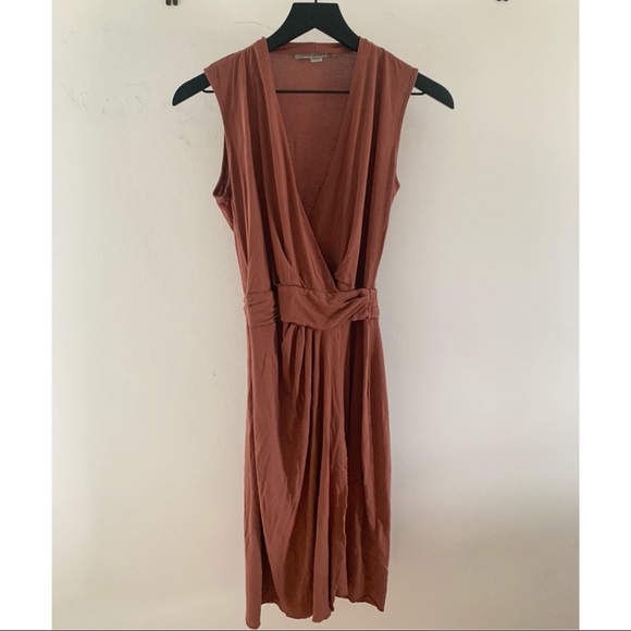 NWT All Saints Novi Wrap Dress Jersey Size 4 Rust Orange V-neck sleeveless - Picture 2 of 4